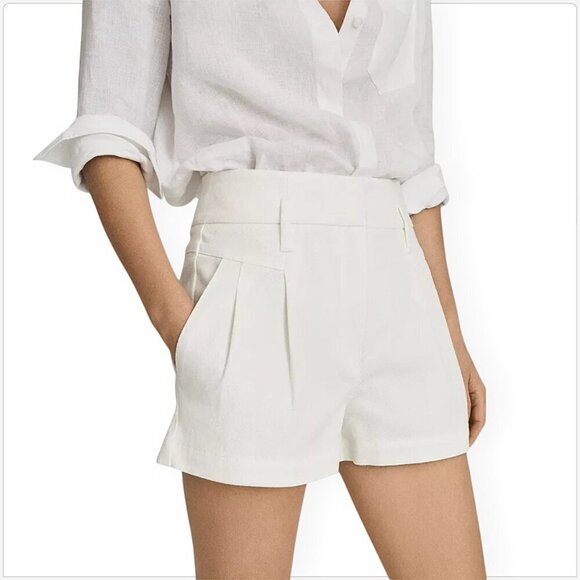 Reiss Pants - Reiss April White Pleated Front Tailored Shorts Stretch Cotton Summer NWT NEW 8